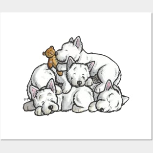 Westie sleeping pile cartoon Posters and Art